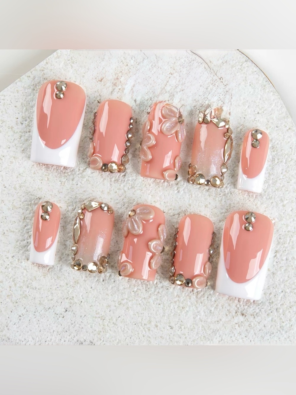 Peach Crystal Accent Press-On Nail Set by Lovful